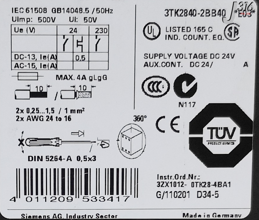 27378 SIEMENS SAFETY SWITCHGEAR 3TK2840-2BB40 | eBay